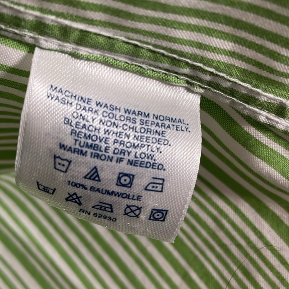 Women’s size 10 Lands’ End green/white pinstripe button-down long sleeve shirt - Picture 3 of 11